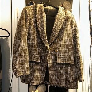 Womens Tweed Blazer Jacket - Black & White